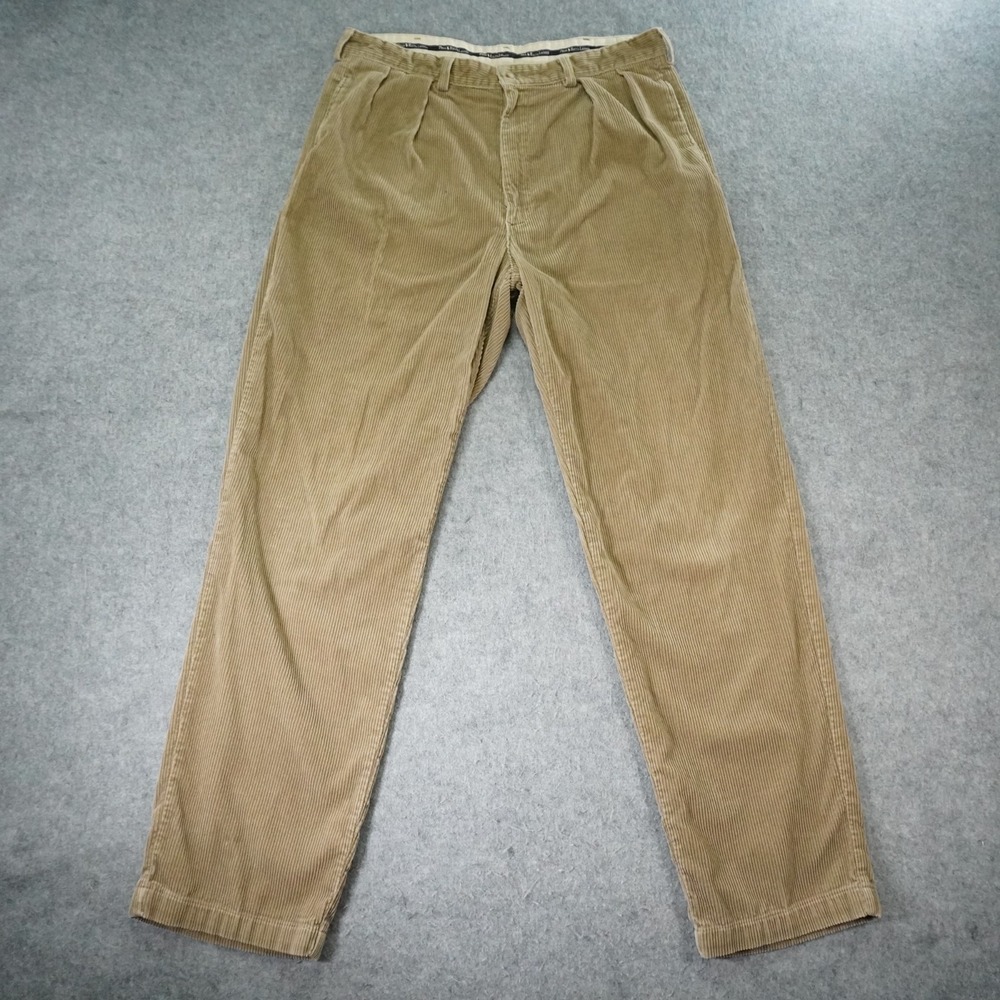 Vintage Polo Ralph Lauren Pants Mens 36x34  Corduory Pleated Beige Straight